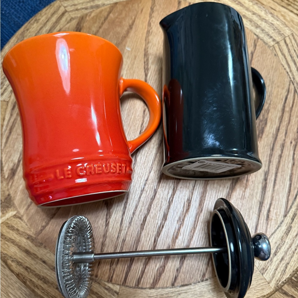 Le Creuset Orange and Black Coffee Press & Mug
